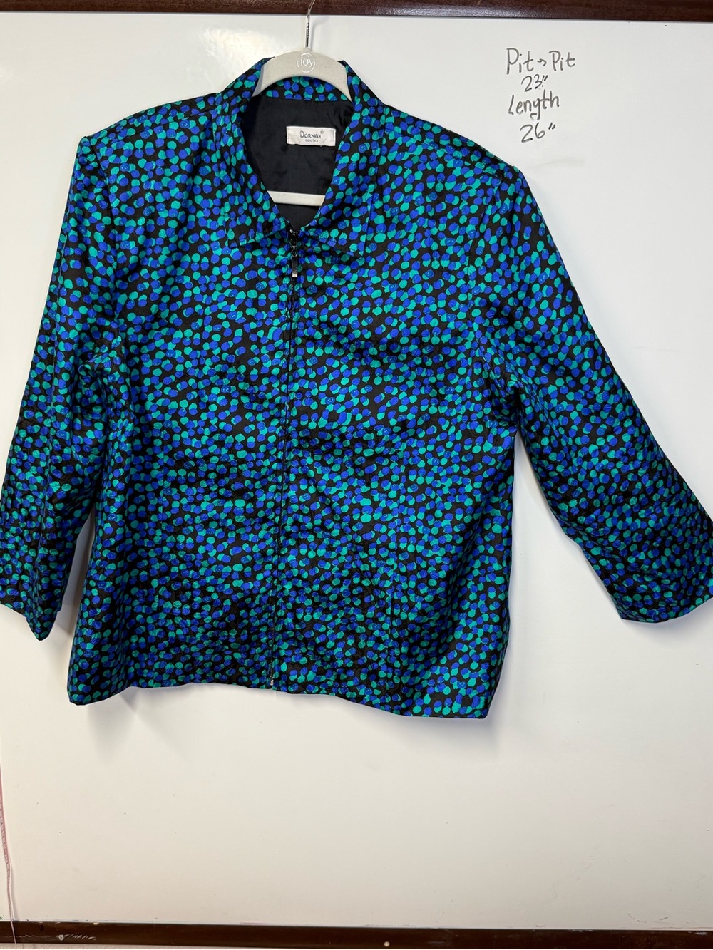 Vintage 90s Dorman Silk Zip Blazer Jacket XL Jewel Tone Geometric statement